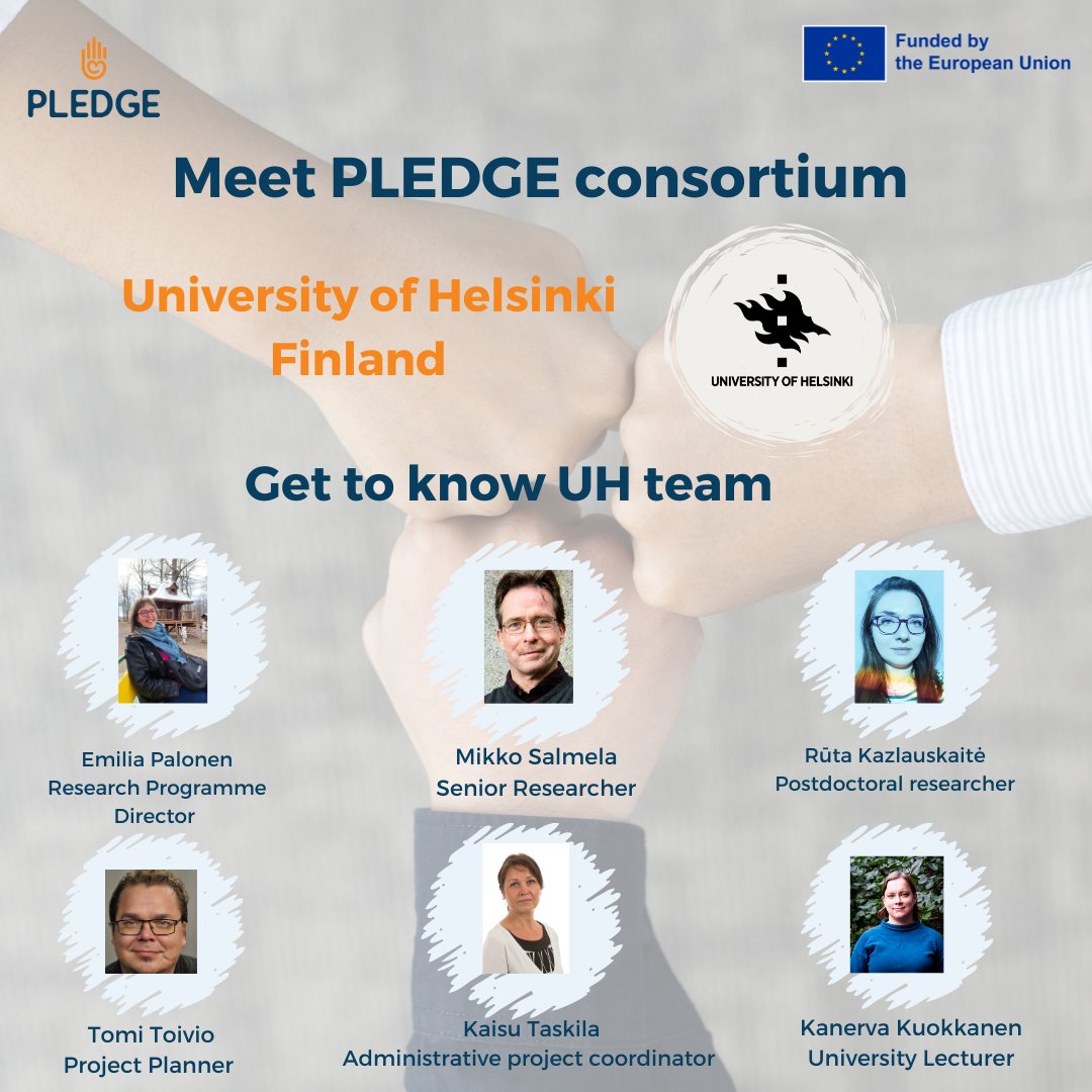 Get to know the #PLEDGE consortium 
Meet our coordinator <a href="/helsinkiuni/">University of Helsinki</a> &amp; its exceptional  research group, in charge of the coordination, overall management &amp; monitoring of #PLEDGE activities.
Discover more 👇pledgeproject.eu/consortium/
#pledgehorizon #HorizonEU #consortium #EUprojects
