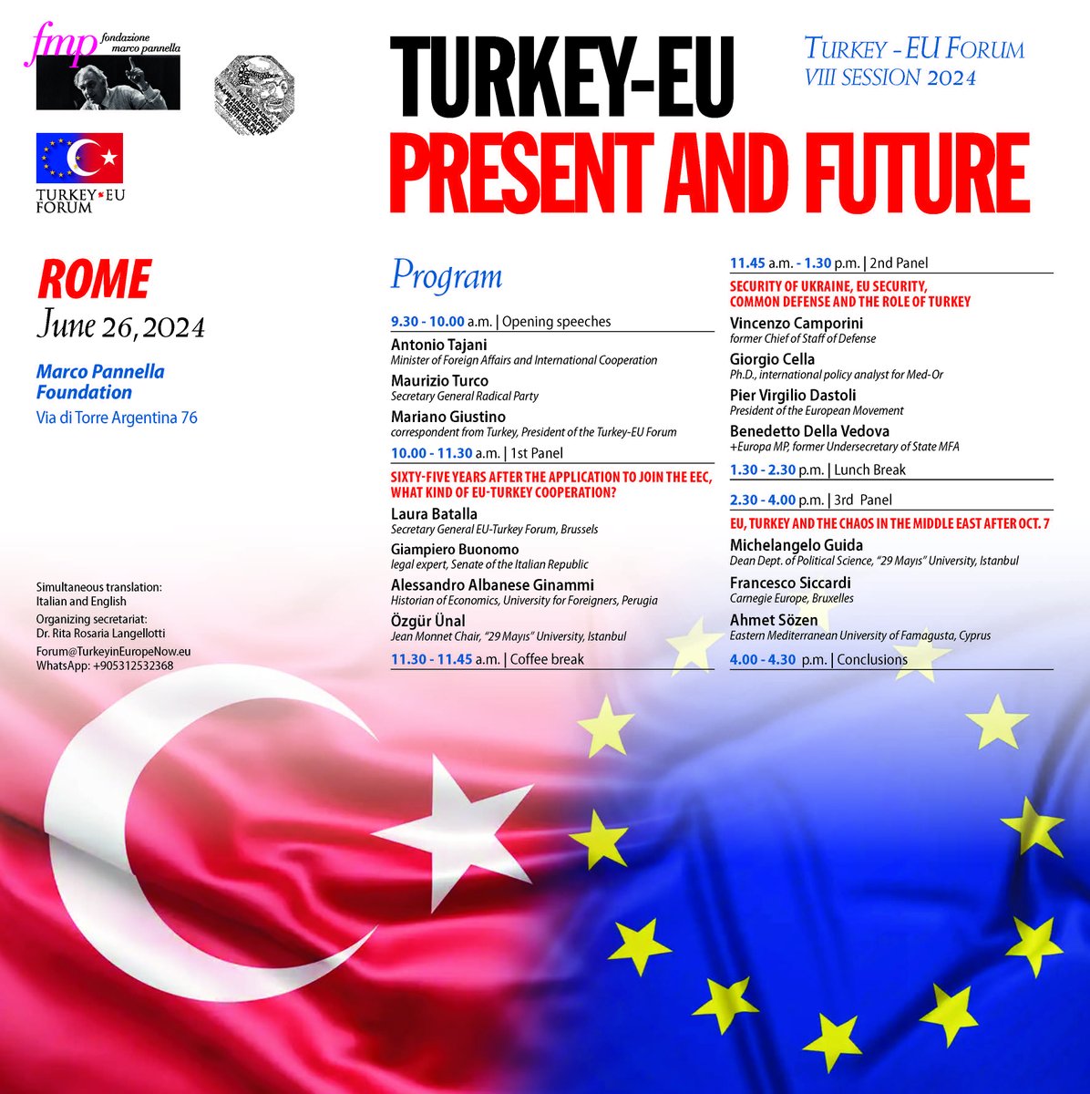 Mariano Giustino (@marianogiustino) on Twitter photo Turkey-EU Forum, 8th Session 2024
Please notify us of your participation in the Conference "Turkey-EU, Present and Future".
I hope to see many of you on Wednesday, June 26, 2024, in Rome, from 9:30 a.m. at Via di Torre Argentina 76, Marco Pannella Foundation Hall
<a href="/RadicalParty/">Radical Party</a>. Turkey-EU Forum, 8th Session 2024
Please notify us of your participation in the Conference "Turkey-EU, Present and Future".
I hope to see many of you on Wednesday, June 26, 2024, in Rome, from 9:30 a.m. at Via di Torre Argentina 76, Marco Pannella Foundation Hall
<a href="/RadicalParty/">Radical Party</a>.