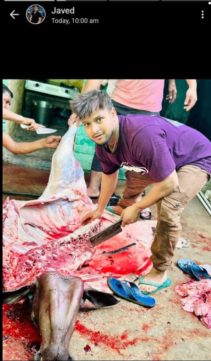 nshuklain's tweet photo. जावेद मियां ने ईद के मौके पर क़ुरबानी की बहाना करते हुए गौ माता काट डाली, सिर्फ इतना ही नहीं बाकायदा काटते हुए उसका फोटो और वीडियो भी सोशल मीडिया पर अपलोड कर दिया, उसके बाद जो हुआ वो आप खुद देख लीजिये, हिन्दू जाग रहा है https://t.co/BMpjAhCXxG