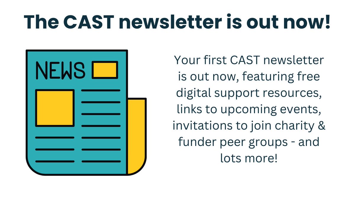 TechForGoodCAST's tweet photo. 👀 The CAST newsletter is out now! Featuring free digital support resources, links to upcoming events, invitations to join charity &amp; funder peer groups - and lots more!

Read this issue 👉 https://t.co/qKZBx6DWmS, &amp; sign up to receive future newsletters 👉 https://t.co/uuxUxKPICm https://t.co/BNeZS0C1SR