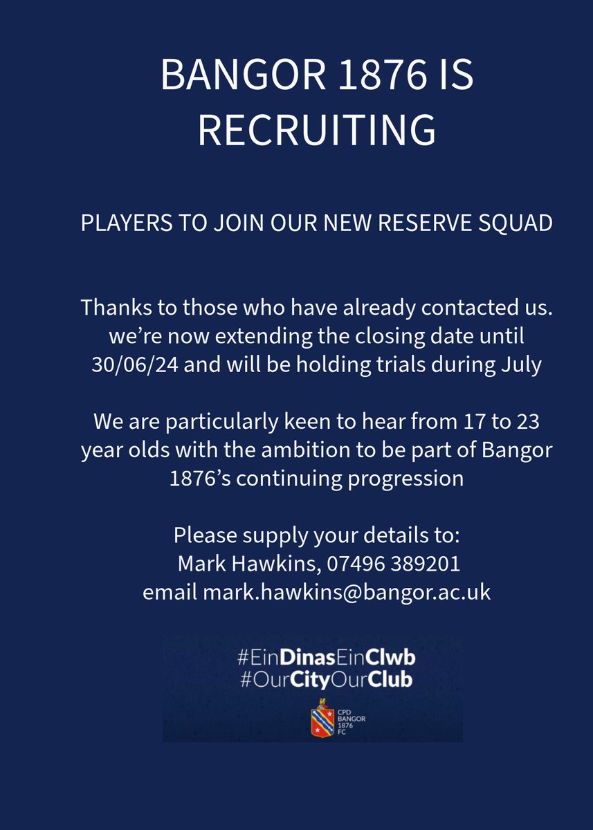 <a href="/BangorWalesNews/">The Bangor Aye</a> @1919Bangor <a href="/BangorUniMensFC/">Bangor University Mens Football Club</a> <a href="/BangorSport/">ChwaraeonBangorSport</a> <a href="/NWSportDave/">Grassroots North Wales</a> <a href="/AcademiMenai/">Academi Chwaraeon Coleg Menai Sport Academy</a>