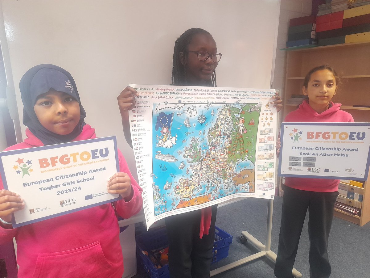 TogherGirls's tweet photo. Congrats to the students from 3rd-6th @TogherGirls from our multi denominational class programme who were awarded the European Citizenship Award following completion of the #BFGTOEU programme in conjunction with #UCC. @Access_UCC @UCCEquality @cork_cesc @deirdreforde @cllrkmac https://t.co/aZyEF24Yfa