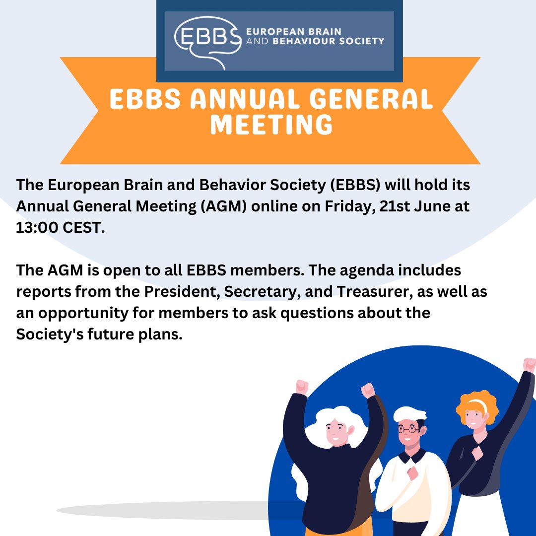 The <a href="/EBBS_Science/">EBBStweets</a> Annual General Meeting (AGM) will be on 21 June at 13:00 CEST online. It's open to all EBBS members. Come &amp; join us! The agenda includes reports from the President, Secretary, Treasurer. An opportunity for you to ask questions about the Society's future plans!
