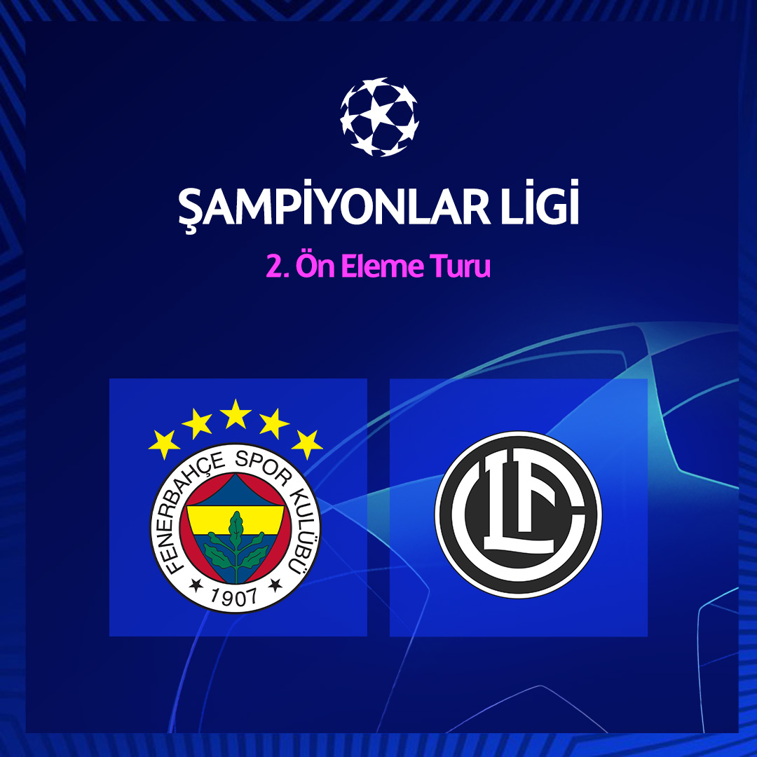 Şampiyonlar Ligi 2. Ön Eleme Turu’nda rakibimiz  İsviçre'nin Lugano takımı oldu.

İkinci ön eleme turunda ilk maçlar 23 ve 24 Temmuz, rövanş karşılaşmaları ise 30 veya 31 Temmuz'da oynanacak.

İlk maçı deplasmanda, ikinci maçı kendi sahamızda oynayacağız. 

#UCL
