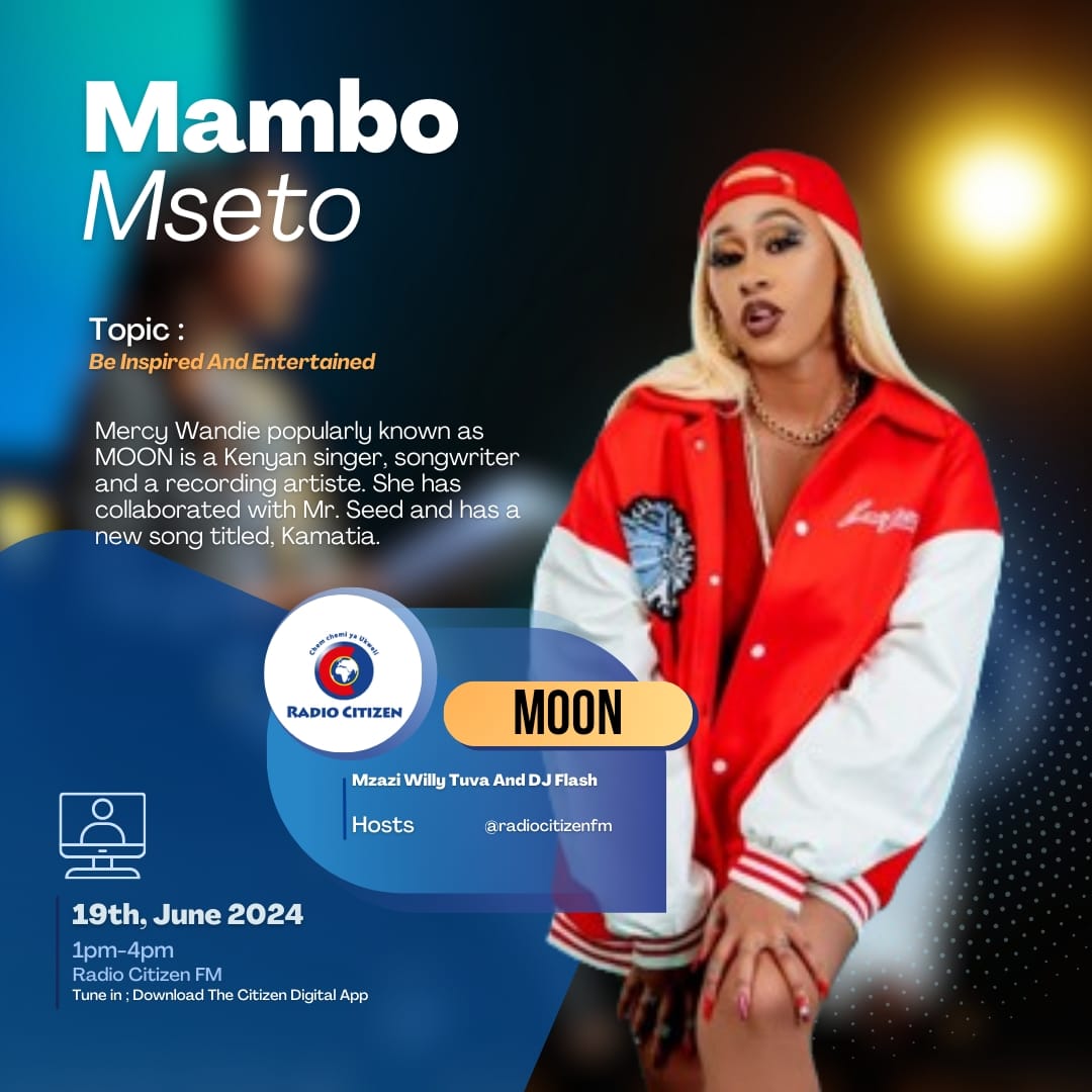 RadioCitizenFM's tweet photo. Leo hii katika #MsetoWCW tunapiga gumzo na Moon, msanii wa kike kutokea nchini anayetesa na wimbo wake " Kamatia " . Je, ungependa kufahamu nini kutoka kwake ?

#MsetoWCW
#RadioNumberOne https://t.co/3Kde52t8BB