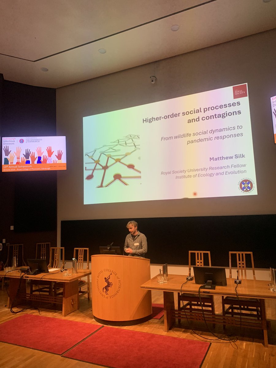 Edinburgh Infectious Diseases (@edin_eid) on Twitter photo We begin session 2 with <a href="/mattjsilk/">Matthew Silk</a> from <a href="/SBSatEd/">Biological Sciences | University of Edinburgh</a> (Institute of Ecology and Evolution) who is presenting his research on social processes and contagions.
#EIDSymp24 We begin session 2 with <a href="/mattjsilk/">Matthew Silk</a> from <a href="/SBSatEd/">Biological Sciences | University of Edinburgh</a> (Institute of Ecology and Evolution) who is presenting his research on social processes and contagions.
#EIDSymp24