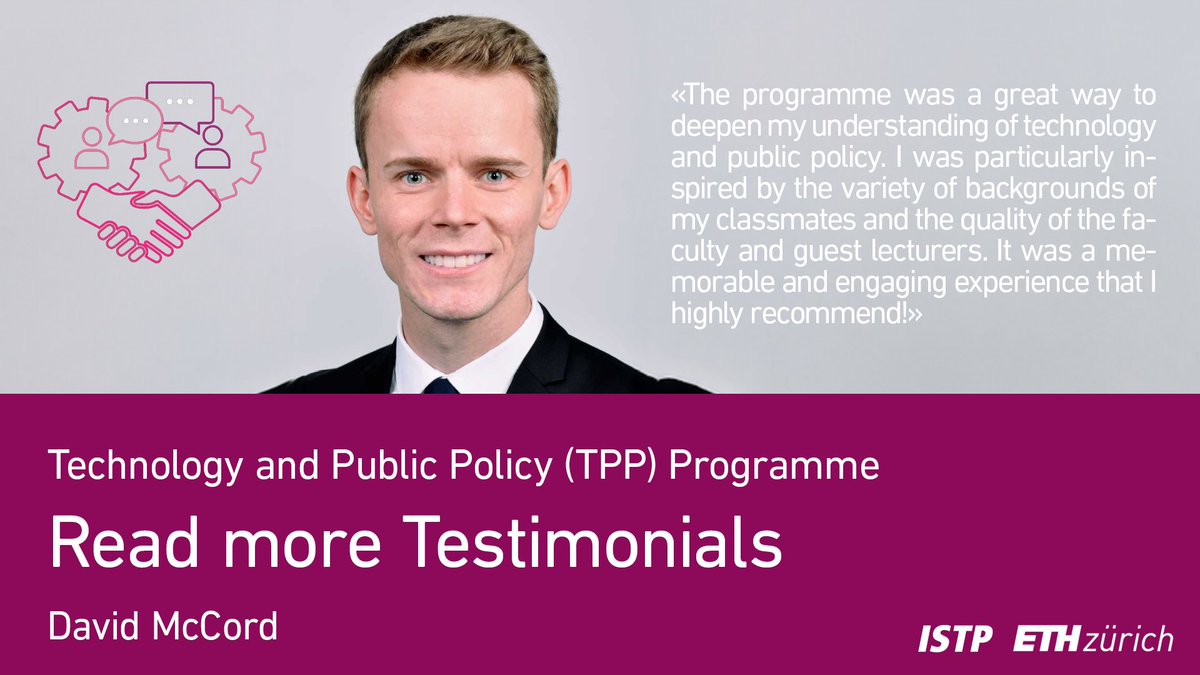 🚀 Acquire public policy analysis skills to excel at the intersection of tech &amp; #PublicPolicy! <a href="/ETH_en/">ETH Zurich</a>'s Technology &amp; Public Policy (TPP) programme offers interdisciplinary learning for professionals in science, tech &amp; policy. Apply 15.8.24 - 15.11.24 More: