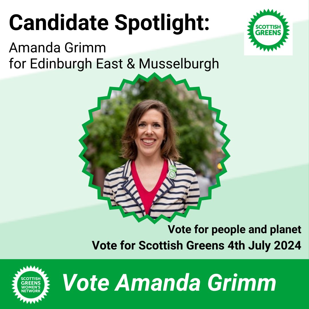 Candidate Spotlight:
Amanda Grimm is our General Election candidate for Edinburgh East &amp; Musselburgh 🗳️

#VoteScottishGreens 

<a href="/scottishgreens/">Scottish Greens</a> @amandafgrimm