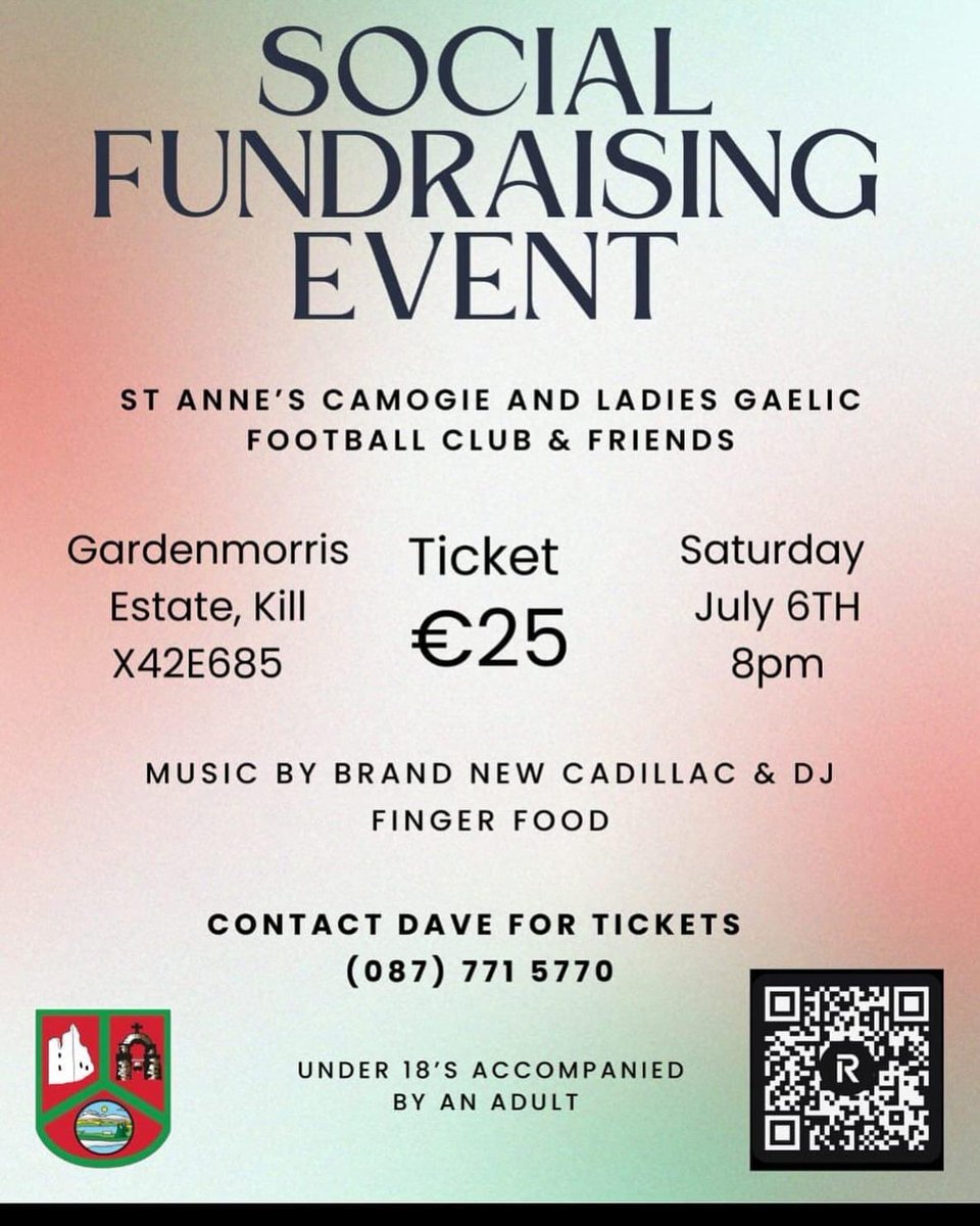The build up to our Annual Fundraiser continues with some excellent spot prizes to be won! Guaranteed good music and fun on the night. Raffle tickets and Event tickets can be purchased from Dave 💚❤️