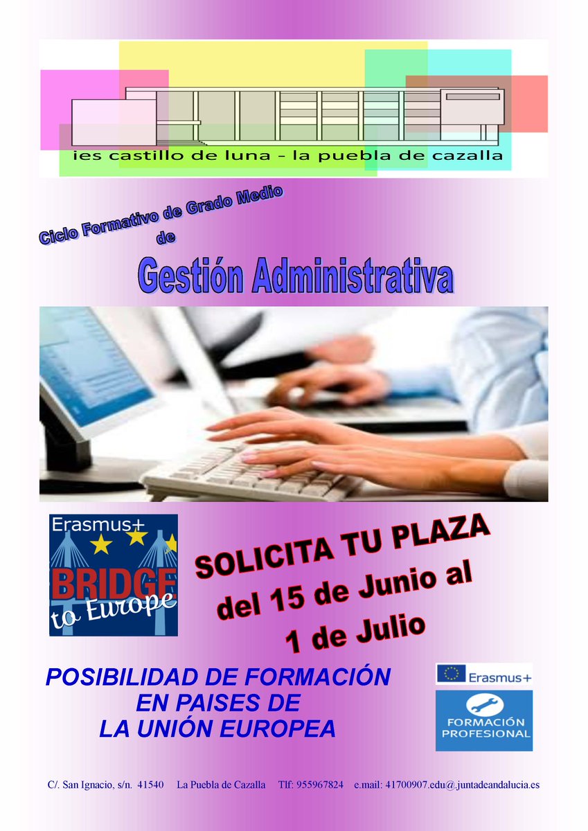 CastillodeLuna's tweet photo. Comienza el plazo de admisión en los CICLOS FORMATIVOS. En el IES Castillo de Luna te puedes matricular en :
GESTIÓN ADMINISTRATIVA ( GRADO MEDIO)
SOLDADURA Y CALDERERÍA (GRADO MEDIO)
CONSTRUCCIONES METÁLICAS (GRADO SUPERIOR). NOVEDAD. https://t.co/wGGCXFfatC