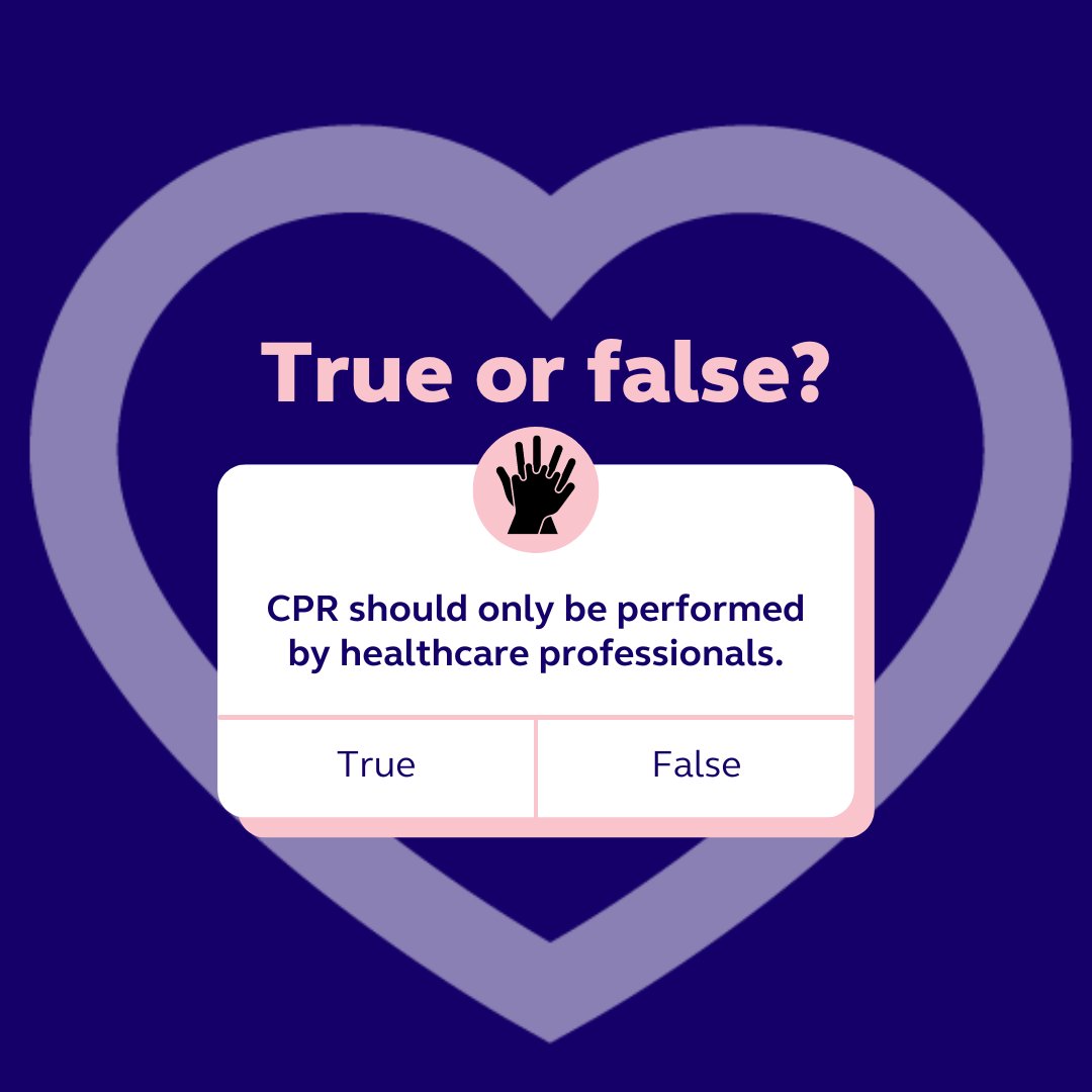 ResusCouncilUK's tweet photo. True or false? CPR should only be performed by healthcare professionals. 

Comment your answer below! https://t.co/xFLgsHMY2s