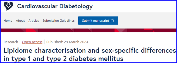 📢Hay 54 lípidos asociados a la diabetes tipo 1, la diabetes tipo 2, y lípidos diferenciales en la comparación entre ambas, y en función del sexo
🚩tinyurl.com/yj68ehxm
