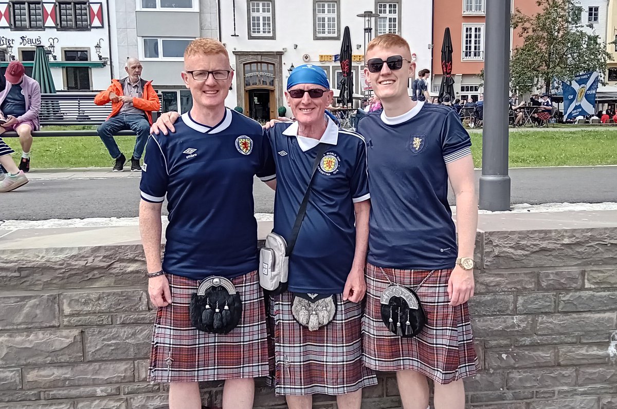 From cot to Cologne: When Dylan was born (2001), me &amp; Dad promised we'd all go to a tournament with Scotland ASAP. Failure to qualify then Covid at Euro 2020 kept us on hold. Today we're in Germany in Anderson Tartan heading to Scotland v Switzerland. ❤️
#TartanArmy 🏴󠁧󠁢󠁳󠁣󠁴󠁿 #Euro2024