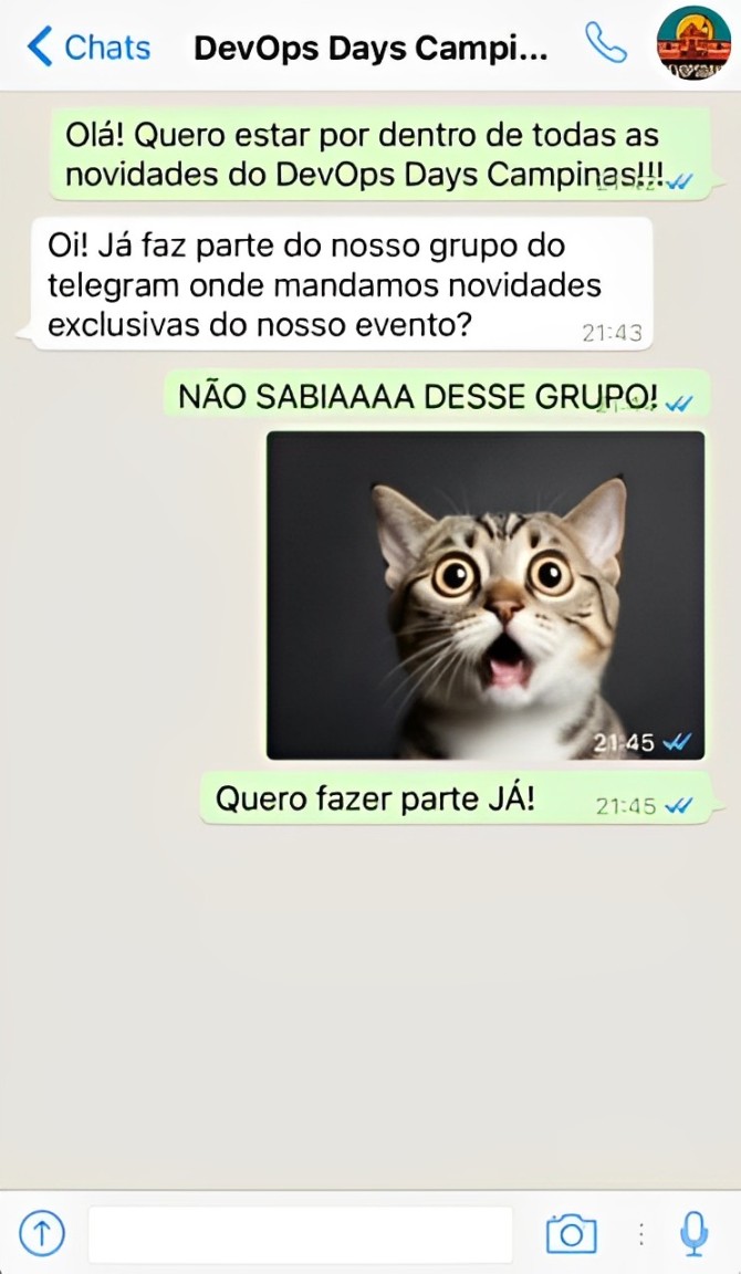 devopsdayscps's tweet image. 📢 ALERTA DE INFORMAÇÃO PRIVILEGIADA📢 

Quer saber de tudo em primeira mão sobre o DevOps Days Campinas, fazer networking e muito mais? Não perca tempo! 

Faça parte do nosso grupo do telegram: lnkd.in/drm2ZKa3 

#devops #devopsdayscampinas #TI #campinas