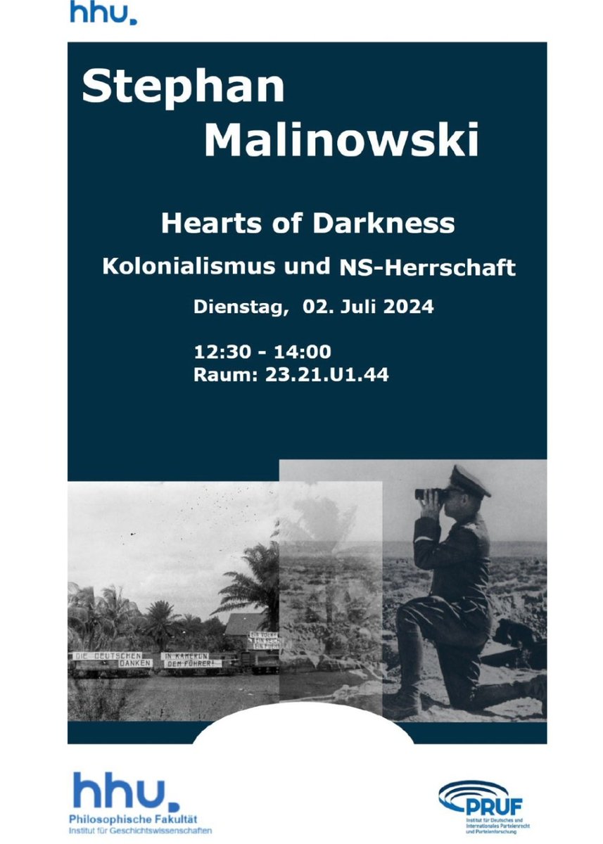 PRUF (@pruf_hhu) on Twitter photo Herzliche Einladung zum Vortrag von Herrn Dr. Stephan Malinowski "Hearts of Darkness: Kolonialismus und NS-Herrschaft" am 02.07. ab 12.30 Uhr auf dem <a href="/hhu_de/">Heinrich-Heine-Universität Düsseldorf</a>-Campus.
Mehr zum Forschungsprojekt: pruf.de/forschung/aktu… Herzliche Einladung zum Vortrag von Herrn Dr. Stephan Malinowski "Hearts of Darkness: Kolonialismus und NS-Herrschaft" am 02.07. ab 12.30 Uhr auf dem <a href="/hhu_de/">Heinrich-Heine-Universität Düsseldorf</a>-Campus.
Mehr zum Forschungsprojekt: pruf.de/forschung/aktu…
