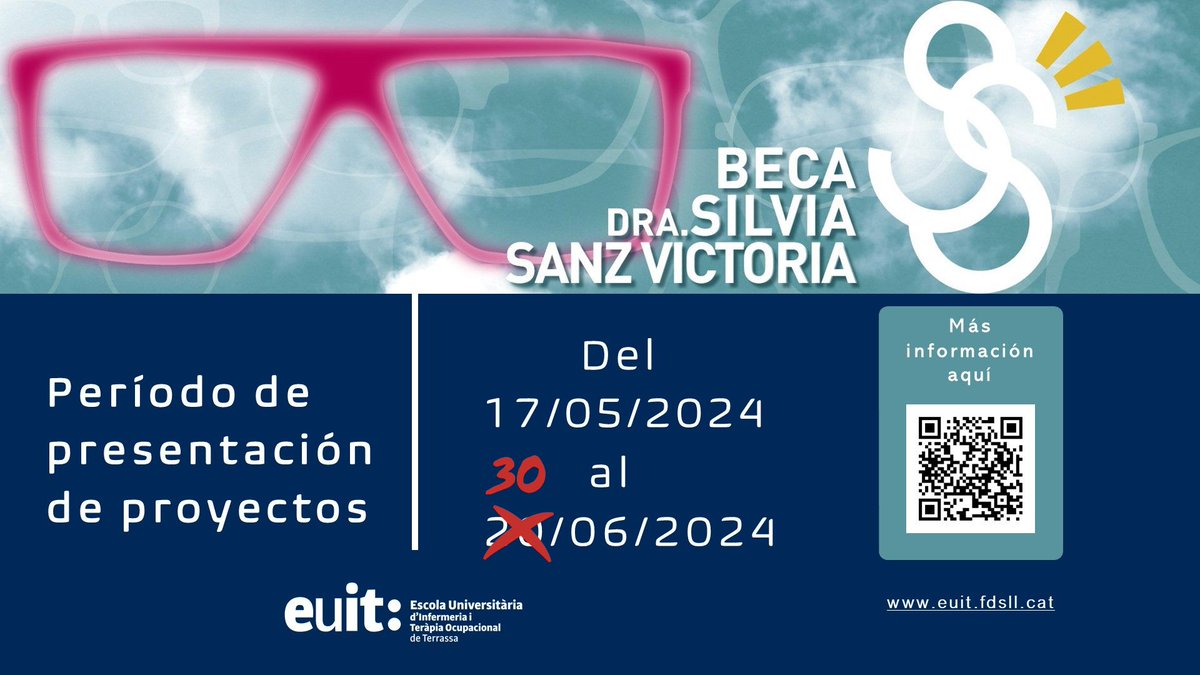 📢ATENCIÓN‼️
Alargamos el período de presentación de proyectos para la VI edición de la Beca Dra. Silvia Sanz Victoria hasta el 30 de junio!

Consulta las bases de la convocatoria aquí 👉 euit.fdsll.cat/es/beca-doctor…