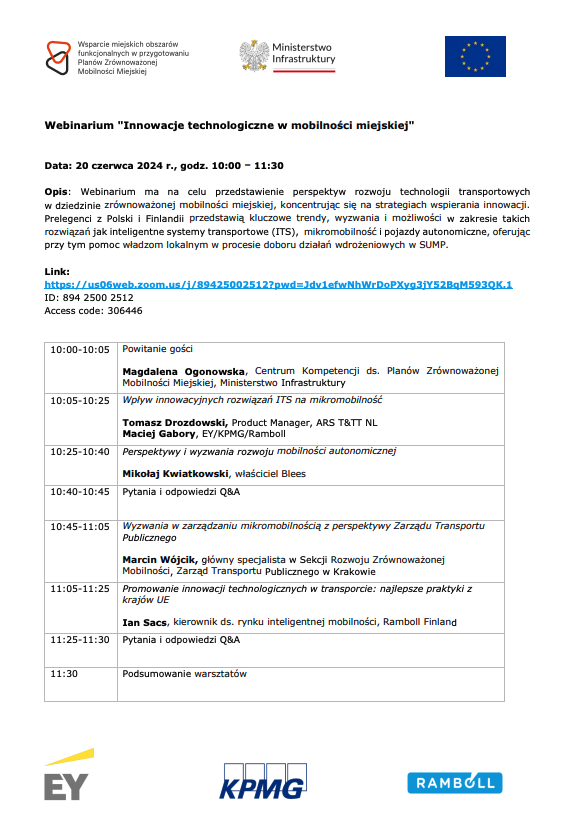 Już 20.06 Mikołaj Kwiatkowski przybliży temat wyzwań rozwoju autonomicznego transportu podczas webinarium "Innowacje technologiczne w mobilności miejskiej”. 
Zapraszamy❗

Link do webinarium: us06web.zoom.us/j/89425002512?…
ID: 894 2500 2512 Access code: 306446

#SmartCity