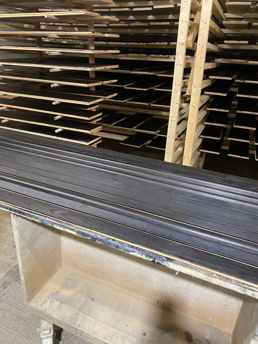 We have proudly completed over 600m² of our sought-after Black Oak Engineered Flooring! As one of the few, if not the only, companies in the UK that have perfected the Pure Black Finish on wooden floors, we are thrilled to share a glimpse of the drying process in our workshop.