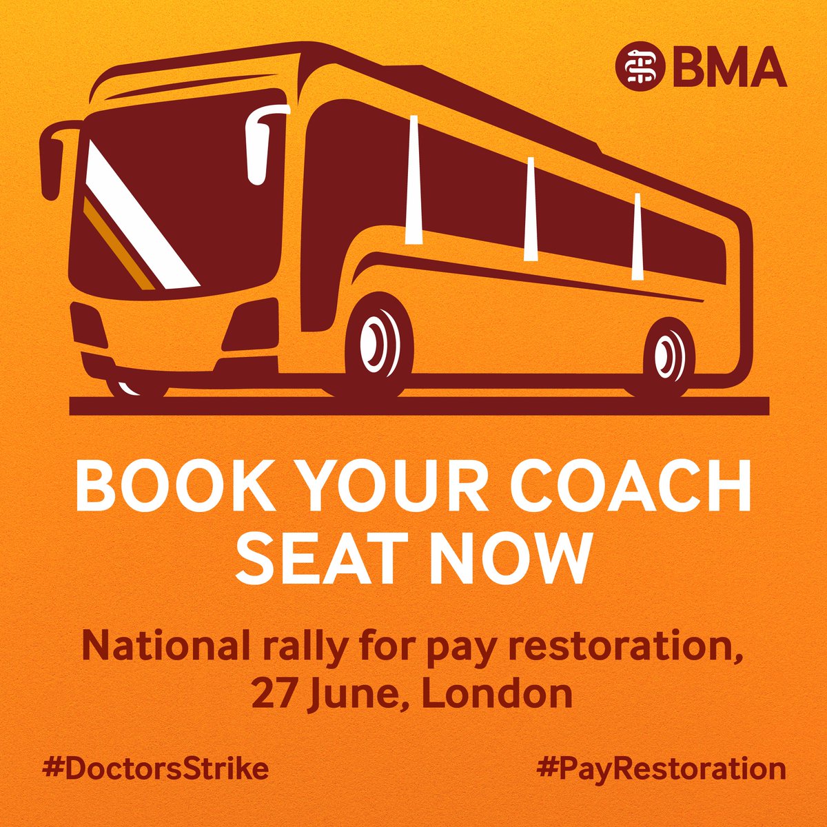 On 27 June we will be holding a junior doctor national rally in London. Please join us as we continue our fight for #PayRestoration.

We are providing free return coach travel for junior doctors wishing to attend.

See thread for coach pick up locations and book your seat 👇