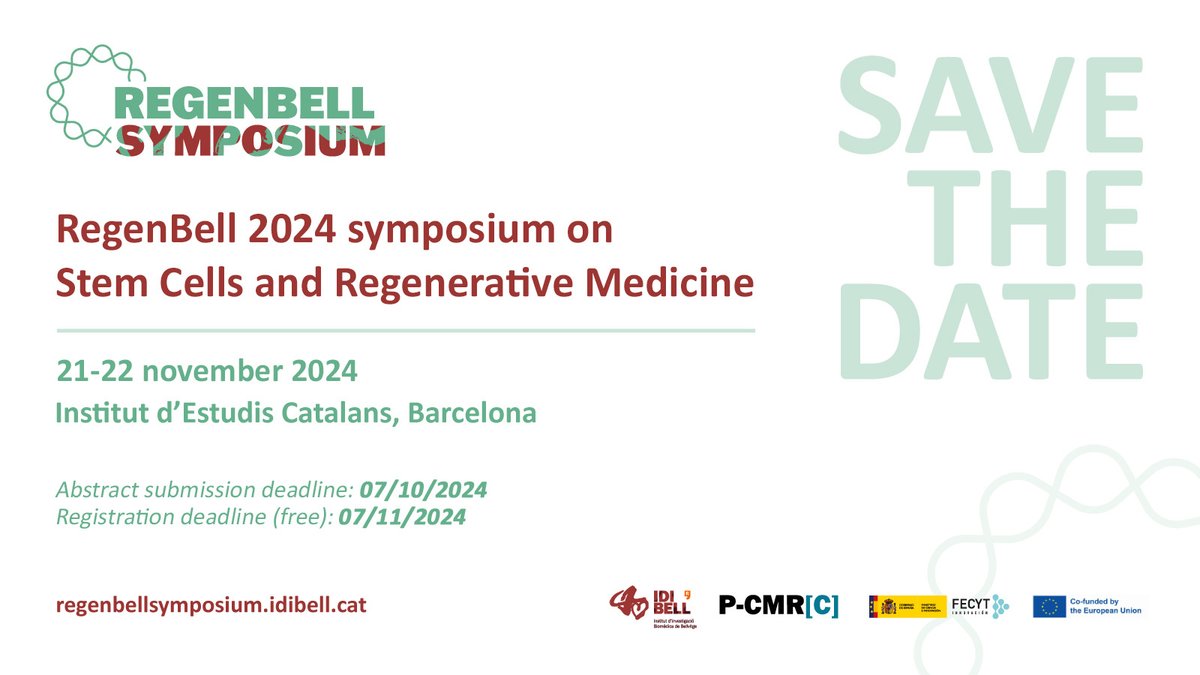 We are pleased to announce the RegenBell 2024 symposium on #StemCells and #RegenerativeMedicine, which will take place on November 21-22th at the <a href="/iec/">IEC</a>!

More info and registrations ➡️ regenbellsymposium.idibell.cat
