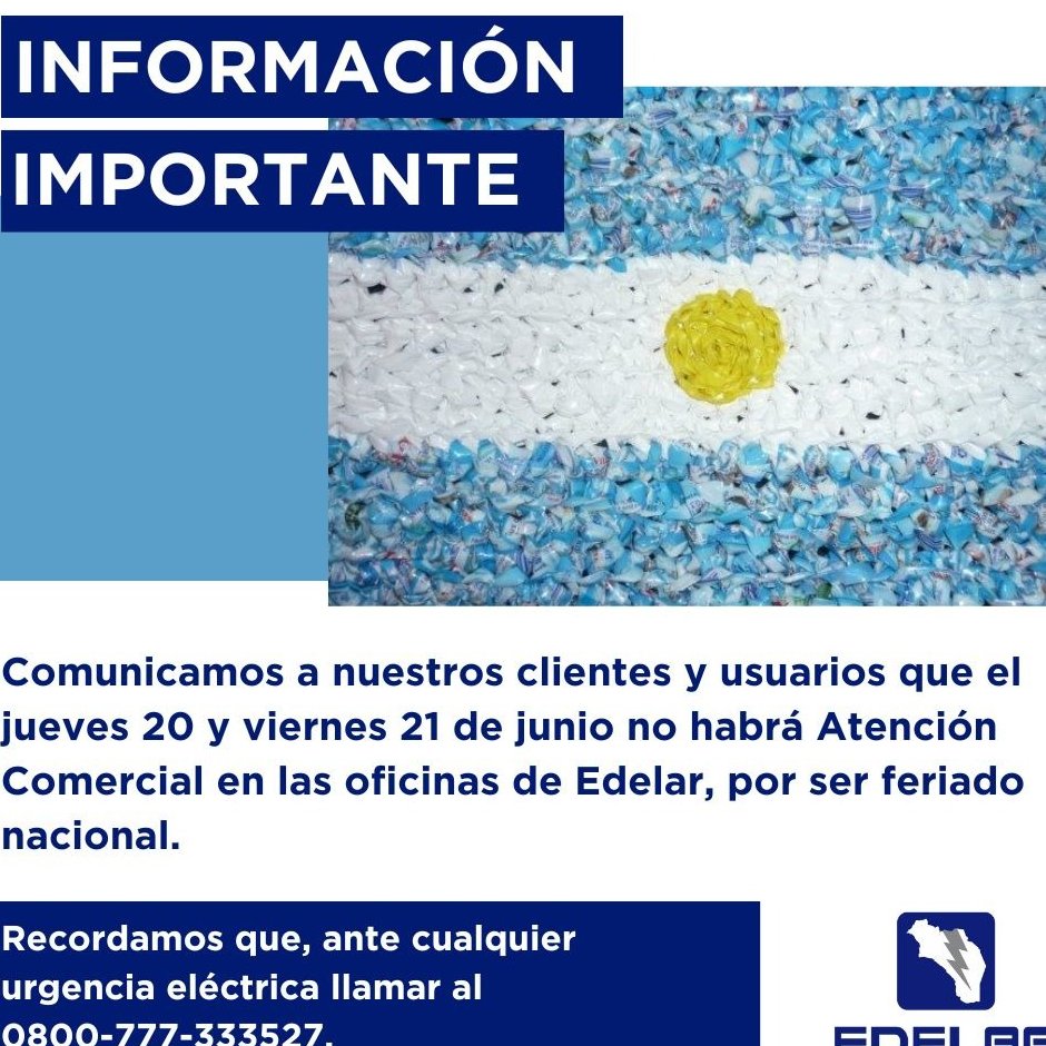 impactorioja's tweet image. 🔴 #EdelarInforma

➡️ Este jueves 20 y viernes 21 de junio no habrá atención comercial en las oficinas de Edelar, por ser feriado nacional.