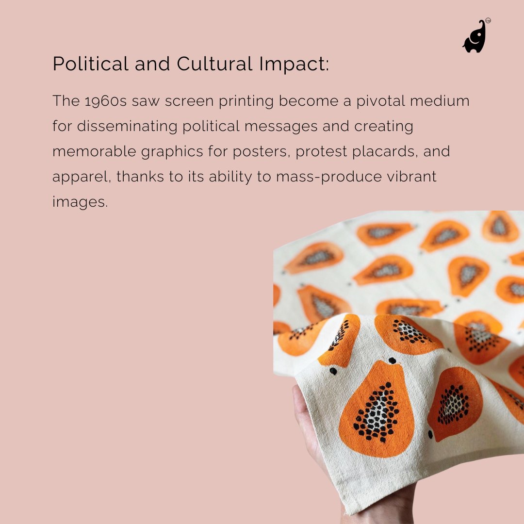 Hopebowkids's tweet photo. Screen printing on textiles became a pivotal medium in the 1960s, popular for spreading political messages and creating vibrant graphics on posters, protest placards, and apparel. https://t.co/sBSz591wx3