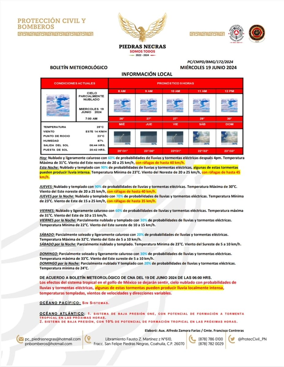 Tome sus precauciones, posibilidad de lluvias de moderadas a fuertes (algunas pueden ser intensas) para <a href="/MpioPNegras/">Mpio Piedras Negras</a> durante la tarde y noche, manténgase informado <a href="/normaltrevino/">Lic. Norma Treviño</a> <a href="/CASTILLON_JH/">J HERMELO CASTILLON</a>