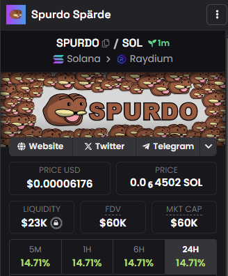 spurdospardeSPL's tweet photo. Raydium &amp; Dexscreener is Live!

https://t.co/OpTtd2kuqT

$SPURDO https://t.co/fDJ0s3fWb1