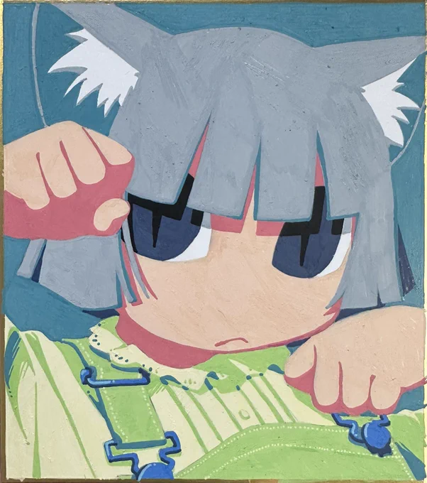 小さめ色紙 オーバーオールネココピックアクレア使ってみた、水筆使って描いたりもできるそうですがとりあえずオーソドックスな使い方で… 