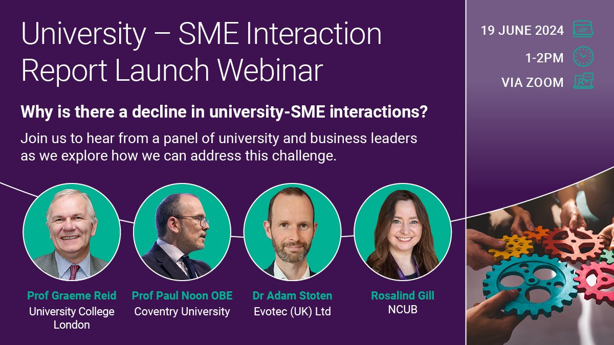 National Centre for Universities and Business (@ncubtweets) on Twitter photo Join us to hear from our panel of expert speakers, from across the university and business sector:
🗣️ <a href="/GraemeTR/">Graeme Reid</a>
🗣️<a href="/PaulN_CovUni/">Paul Noon💙</a>
🗣️<a href="/Evotec/">Evotec</a>'s Dr Adam Stoten
🗣️ <a href="/rosalind_lowe/">Rosalind Gill</a>
Sign up here: bit.ly/NCUBEVENTSME Join us to hear from our panel of expert speakers, from across the university and business sector:
🗣️ <a href="/GraemeTR/">Graeme Reid</a>
🗣️<a href="/PaulN_CovUni/">Paul Noon💙</a>
🗣️<a href="/Evotec/">Evotec</a>'s Dr Adam Stoten
🗣️ <a href="/rosalind_lowe/">Rosalind Gill</a>
Sign up here: bit.ly/NCUBEVENTSME