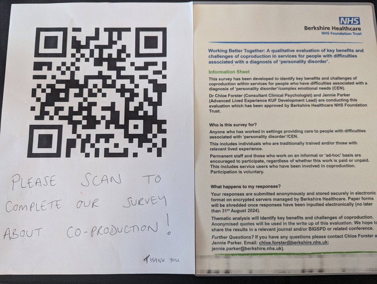 Calling all those who work with and/or live with "personality disorder"... We need to hear your experiences of key benefits and barriers related to coproduction in your services! Please complete our survey #BIGSPD24 forms.office.com/pages/response…