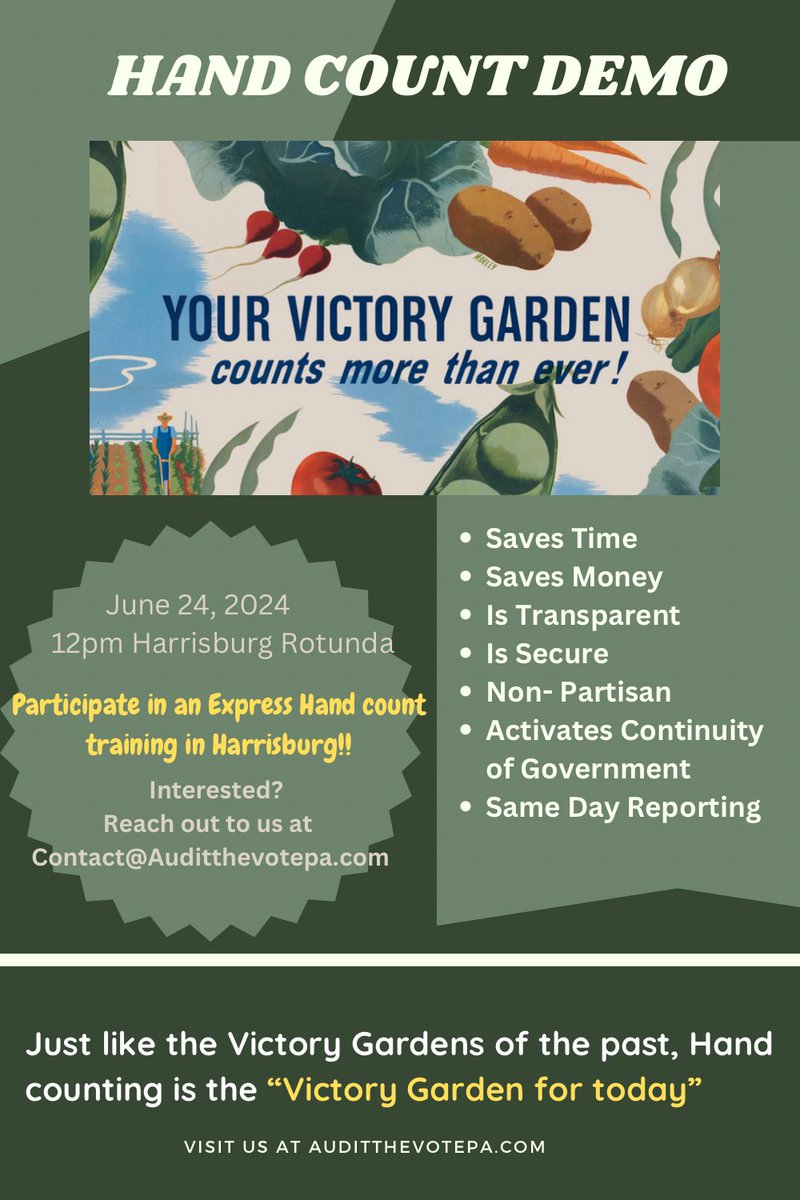 Auditthevotepa's tweet image. Join us at 12pm in Harrisburg on June 24th! 

The people should never accept the results of a non-transparent election.

#handcount