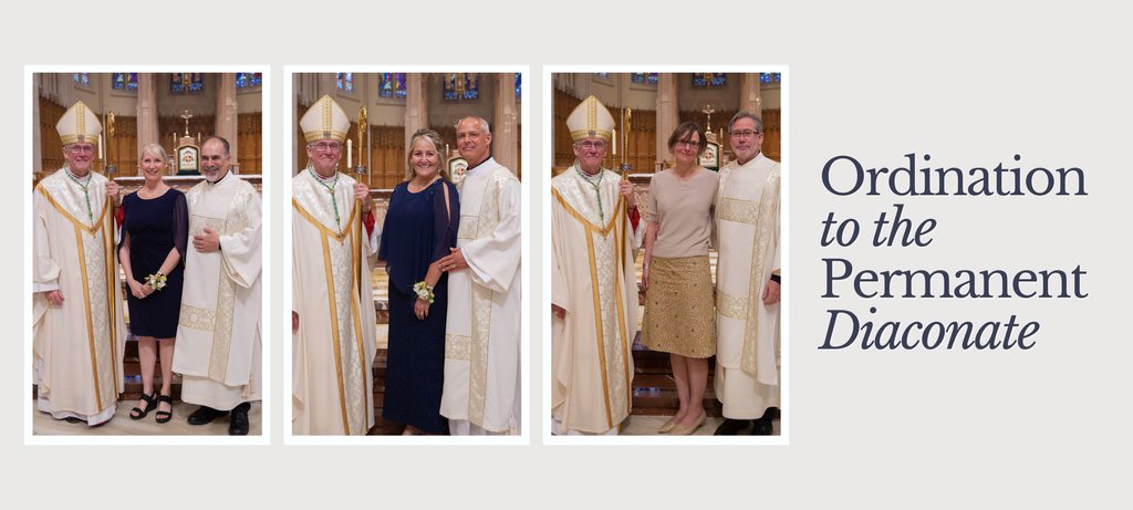On Saturday, June 15th, Camille Johnson, Michael Kuhl and Richard Olson were ordained to the Diaconate for the Diocese of Hamilton. We congratulate and warmly welcome them to their ministry for the Diocese! hamiltondiocese.com/news/2024/06/2…