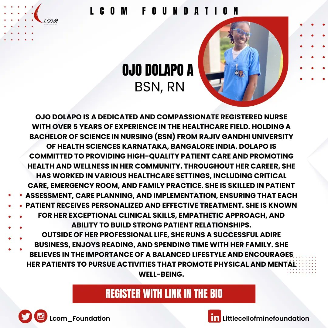 LCOM_foundation's tweet photo. In honor of #WorldSickleCellDay, we're hosting a webinar on June 22nd at 3 PM WAT. Join our amazing speakers share valuable insights and answer your questions. Don't miss out! ✨
Register now: https://t.co/9WbhoucxU1

 #SickleCellAwareness #MentalHealthMatters #Webinar #Lcom https://t.co/EwdwlLlMC9