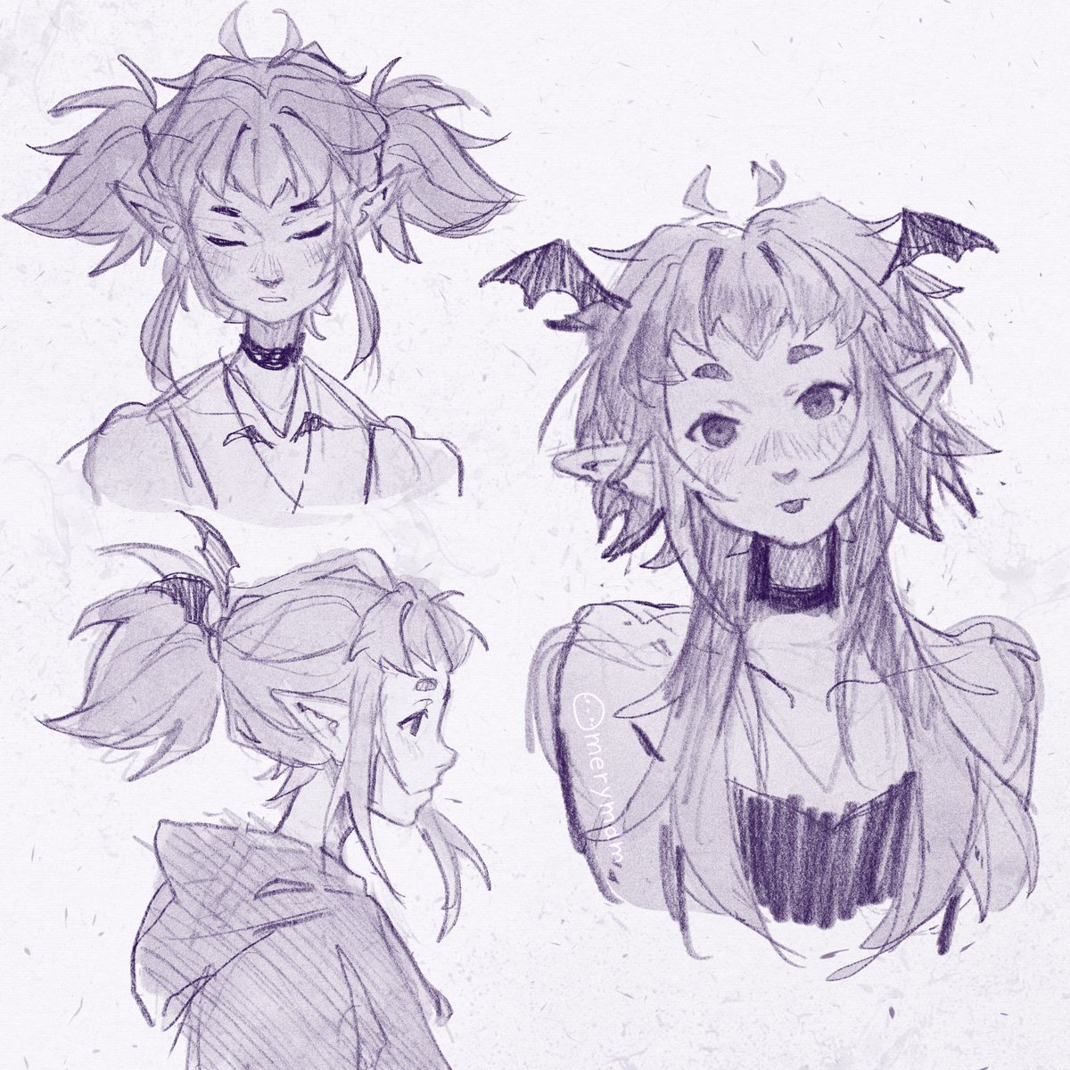 _merymdm's tweet photo. Oc doodles💜 
trying out different hairstyles for her https://t.co/TjT11Q8IuG