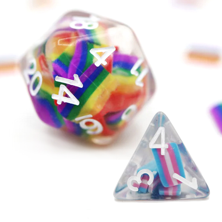 NEW IN STOCK from Foam Brain Games - Pride Dice in resin and metal.

There's rainbow, trans, nonbinary, genderfluid, lesbian, asexual, demisexual, polyamorous, pansexual and bisexual... for now!

badsquiddogames.com/shop#!/Pride-D…