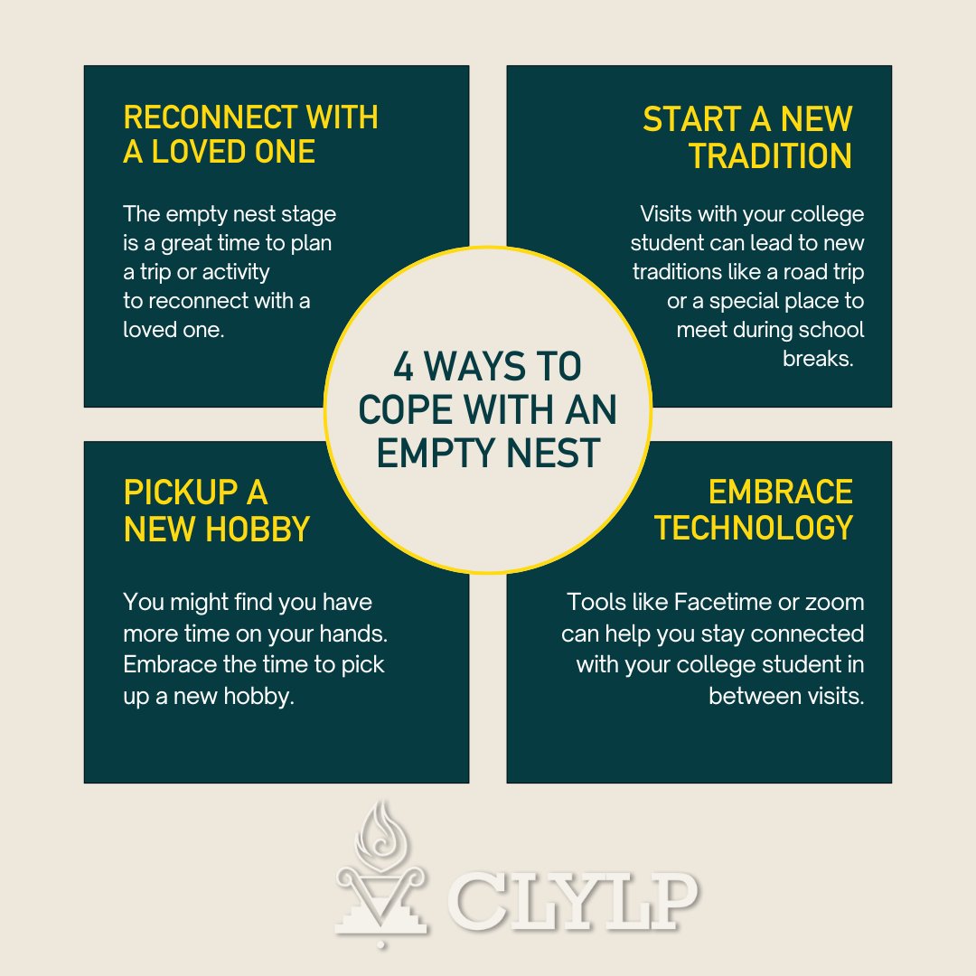 CLYLP's tweet image. We know that parents are an important part of our CLYLP familia. We’re thinking of all those parents or guardians who will become empty nesters this fall as their kids head off to college. We’re sharing a few tips on how to adjust. 
.
Empty nester? What’s worked for you?