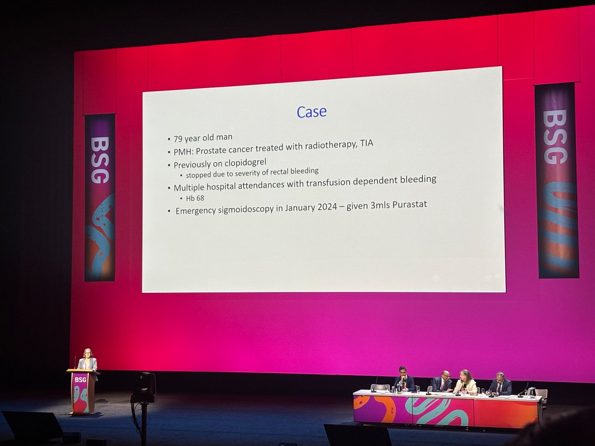 Delighted to see Caroline Henson &amp; radiation proctopathy on the big stage with excellent engagement <a href="/BritSocGastro/">BSG</a> 
- not all need treatment
- consider sucralfate, purastat &amp; RFA
- APC has high complication rate
<a href="/WythEndo/">WythenshaweEndoscopyMFT</a> #BSGLIVE24