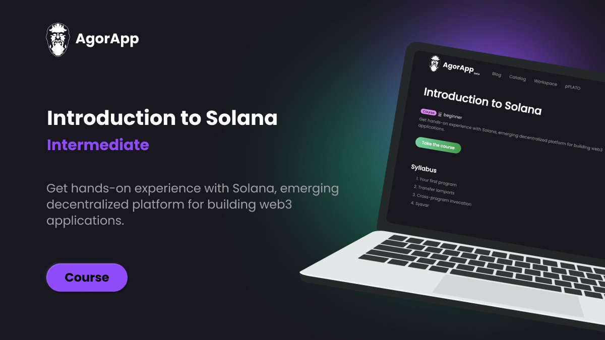 We are happy to announce our collaboration with SuperteamUK by integrating Solana within our IDE. 
 
We have built a proof of concept course we'd love for you to try &amp; begin your web 3 programming journey. 👇
 
agorapp.dev/course/intro-t…
 
We look forward to expanding this