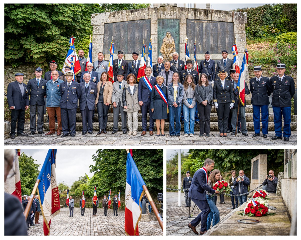 SimonUzenat's tweet photo. 📷 Retour en images sur les commémorations de l’Appel du 18 juin 1940, à #Pontivy et #SaintAvé

Ces commémorations revêtent cette année une dimension particulière, à double titre :
- elle se tiennent une semaine après les élections au Parlement européen, avec en mémoire l’ambition des pères fondateurs de l’Europe, qui était en premier lieu le maintien d’une paix durable sur notre continent à la sortie de la Seconde Guerre mondiale ;
- elle se tiennent à un peu plus de 10 jours d’élections législatives dans un contexte inédit où notre #République fait face à son destin.

Le souvenir vibrant de l’adresse historique du Général de Gaulle au peuple français n’a rien perdu de sa vigueur face aux défis du temps présent, que l’on songe à l’avenir de notre pays ou au combat courageux du peuple ukrainien face à l’invasion décidée par le dictateur russe : « la flamme de la #Résistance française (qui) ne doit pas s’éteindre et ne s’éteindra pas », « foudroyés aujourd'hui par la force mécanique, nous pourrons vaincre dans l'avenir par une force mécanique supérieure. Le destin du monde est là ».

Il faut enfin saluer le travail des associations d’anciens combattants, l’engagement des porte-drapeaux de toutes les générations qui honorent sans relâche la mémoire de celles et de ceux tombés au champs d’honneur, ainsi que les élus locaux et les services municipaux qui assurent l’accueil et l’organisation de ces cérémonies. Qu’ils en soient une nouvelle fois chaleureusement remerciés.
