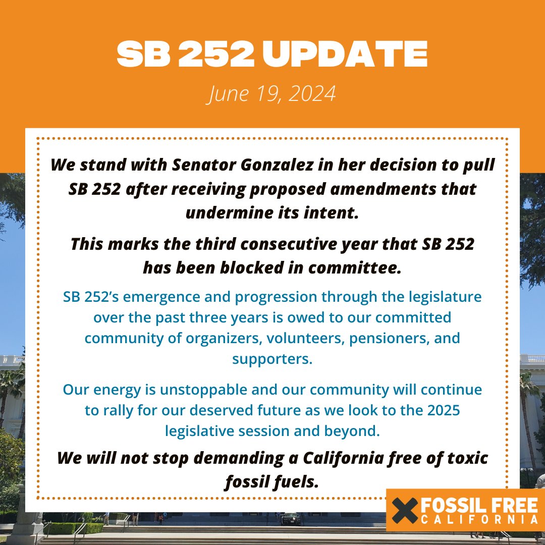 We have all put thousands of hours collectively into divestment and SB 252. DIVESTMENT WILL HAPPEN, whether through legislation or by other means.
 
#divestCalPERS #divestCalSTRS #ClimateAccountability