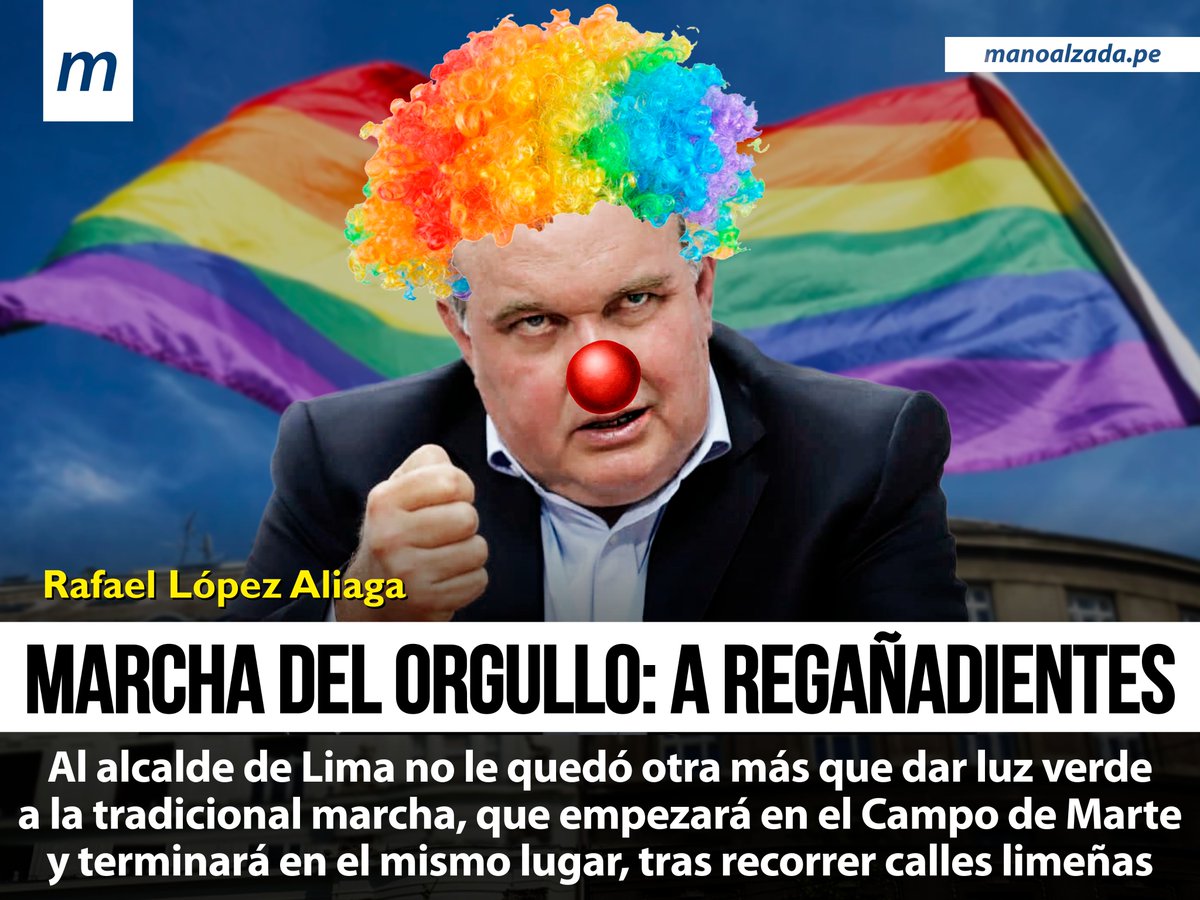 manoalzadalima's tweet photo. #SeMarcha 🌈 La #MarchaDelOrgullo 2024 se celebrará en las calles de #Lima este 29 de junio. El alcalde Rafael López Aliaga tuvo que permitir la actividad a pesar de su homofobia, la misma que le motivó a advertir a la comunidad #LGTBIQ que "no hagan payasadas". ✍️ ¿Qué opinas? https://t.co/hBGm7jfhla