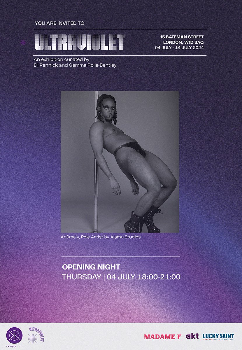 We're back! Join us for the PV of Ultraviolet on Thursday 4th July 6-9pm. 

Ultraviolet: Curated by Ell Pennick and Gemma Rolls-Bentley
4th July, 2024 -14th July 2024
KKWEER Arts
15 Bateman Street
London
W1D 3AQ
