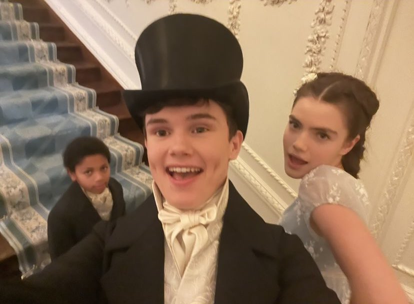 NEW bts photo of James Bryan, Will Tilston, and Florence Hunt from # Bridgerton Season 3 📸 Florence Hunt