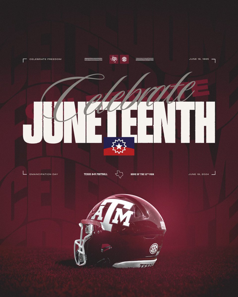 AggieFootball's tweet photo. Celebrate freedom.
Celebrate #Juneteenth. 

#GigEm https://t.co/2Ohecdcjfd