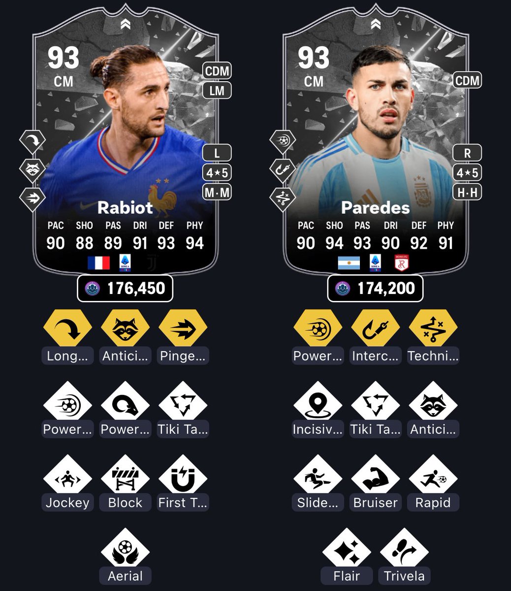 من أفضل الثنائيات اللي مرت علي 🫡
سويت احد منهم؟ 🤔

كلهم طوال وشاملين دفاعيًا وهجوميا ما قصروا معي ابد 😮‍💨

• لعبت رابيو ثابت وباريدس محور ثاني ⭐️
• كلهم كنت معطيهم شادو ⭐️

اذا محتاج أحد منهم خذ رابيو رغم اني متخوف من اداء فرنسا 👍
دفاعيًا الراكون اعطته أفضليه وفوقها طوله 191