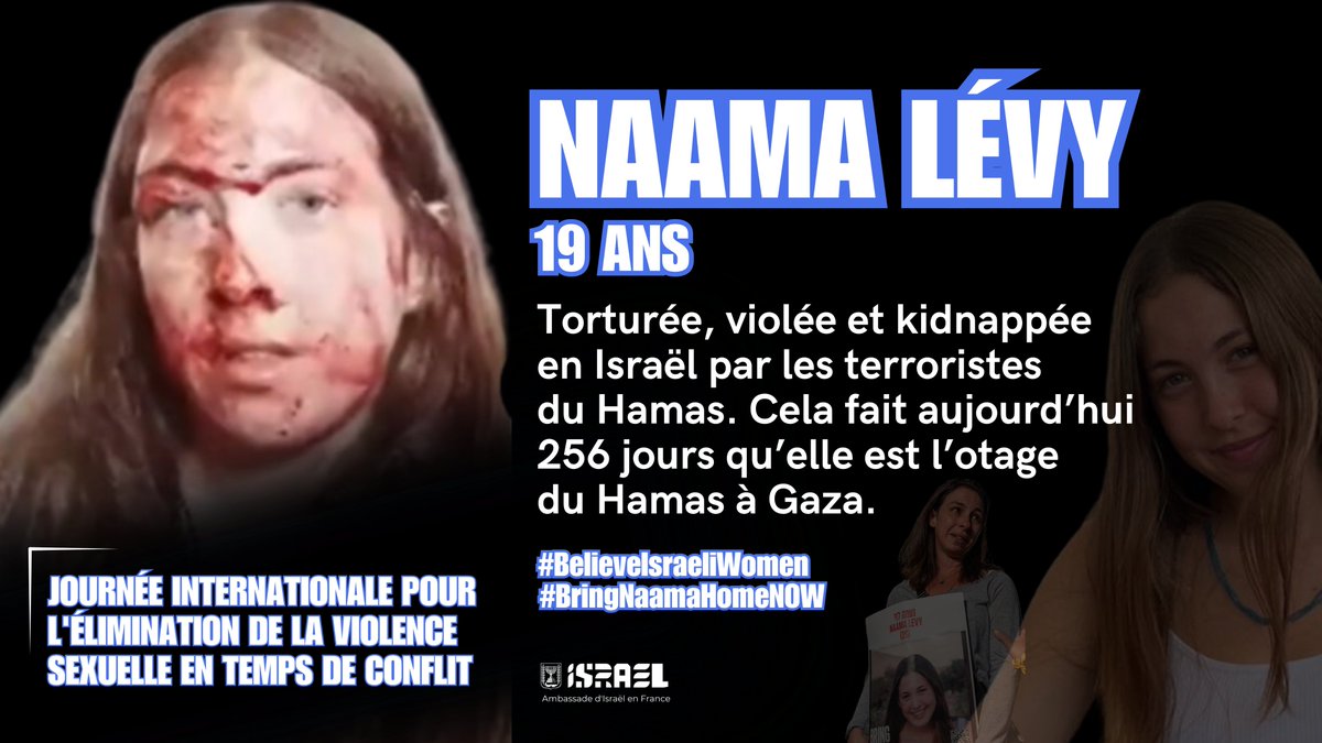 IsraelenFrance's tweet photo. Plus d’une douzaine d'otages israéliennes à Gaza subissent des horreurs inimaginables aux mains des terroristes du Hamas. 

Le silence assourdissant de la communauté internationale autour de l'enfer que vivent nos soeurs ne peut plus durer.

RT ce poste et aidez-nous à faire connaître la tragique histoire de Naama Lévy, 19 ans.

#BringNaamaHomeNow #BringThemHomeNow #BelieveIsraeliWomen