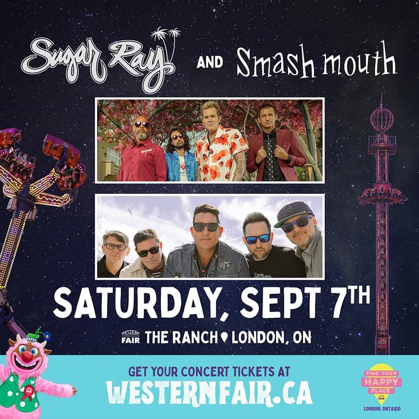 Music Tourism (@musictourismca) on Twitter photo JUST ANNOUNCED 🚨<a href="/sugarrayband/">Sugar Ray</a> & <a href="/smashmouth/">Smash Mouth</a> are coming to the 2024 <a href="/WesternFair/">WesternFair District</a> in #LdnOnt ON! 🤩Somebody Once Told Me that Someday, 90s pop-rock icons would be coming to #LdnOnt, and that day is September 7th! 🎶🎸 More details 👉 bit.ly/3KMtqhU #LdnEnt JUST ANNOUNCED 🚨<a href="/sugarrayband/">Sugar Ray</a> & <a href="/smashmouth/">Smash Mouth</a> are coming to the 2024 <a href="/WesternFair/">WesternFair District</a> in #LdnOnt ON! 🤩Somebody Once Told Me that Someday, 90s pop-rock icons would be coming to #LdnOnt, and that day is September 7th! 🎶🎸 More details 👉 bit.ly/3KMtqhU #LdnEnt