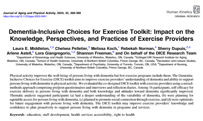 Human_Kinetics's tweet photo. Read #openaccess research from @JAPAjournal! Dementia-Inclusive Choices for Exercise Toolkit: Impact on the Knowledge, Perspectives, and Practices of Exercise Providers https://t.co/20iBE8VyyP #dementiaresearch #exercisescience #exerciseresearch https://t.co/oS3NzXdsyA