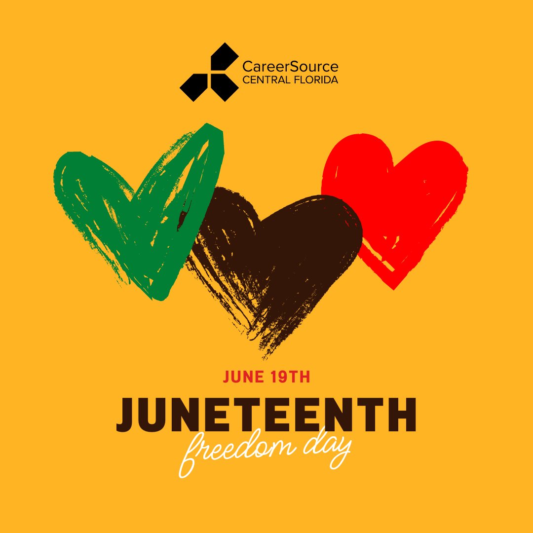 CareerSourceCF's tweet image. Today we proudly shine light on African American achievements. Happy Juneteenth! ❤️💚💛

#Juneteenth #FreedomDay #CSCF #Holiday #Celebrate